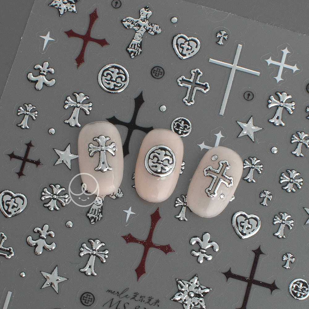 모양151 크롬 십자가 네일스티커 (MS-833)