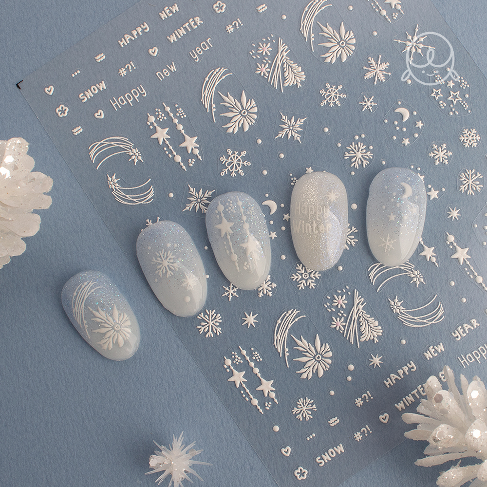 겨울33 겨울달 별밤 화이트 네일스티커 (to-2437)