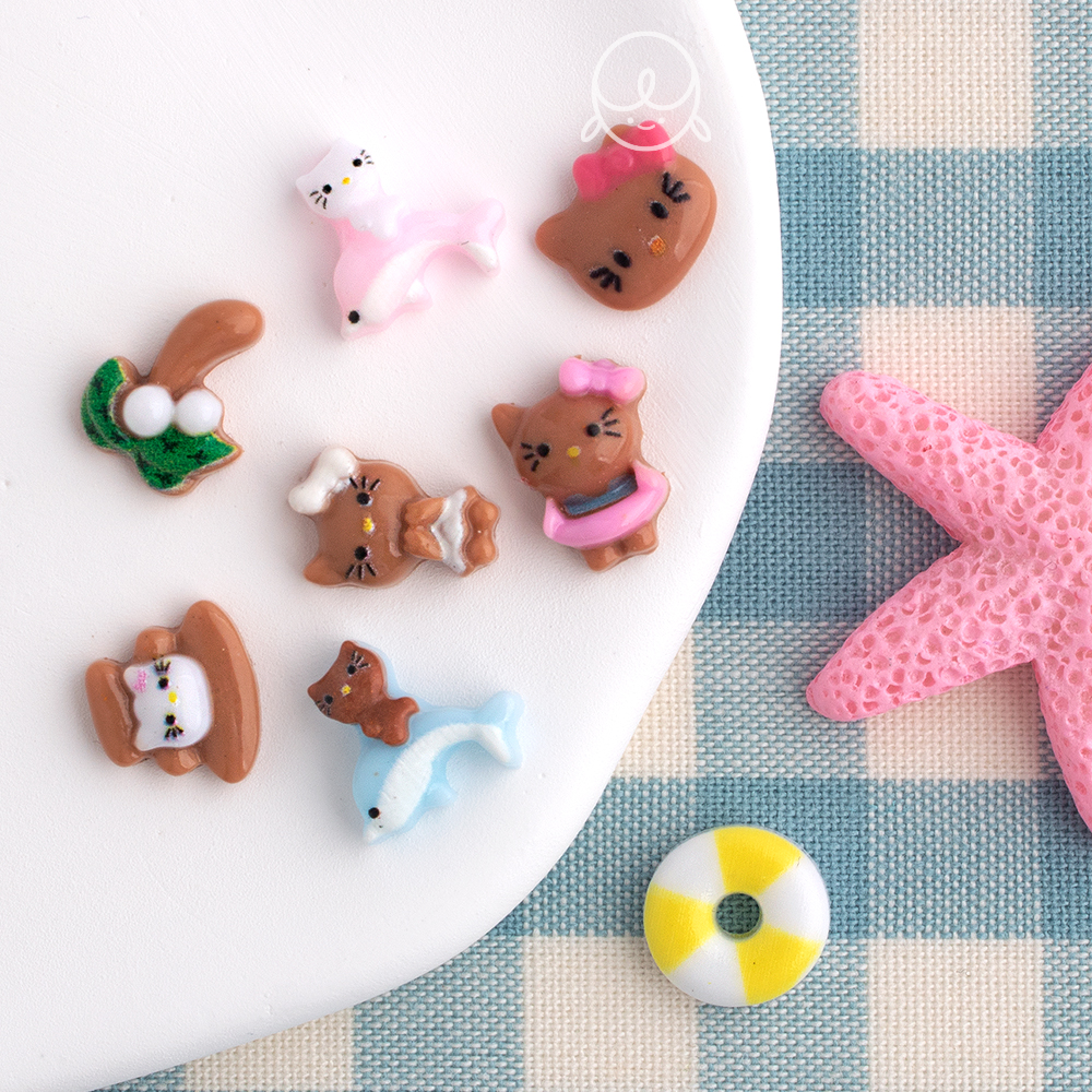 데코127 썸머 태닝 고양이 네일파츠 (7개입)