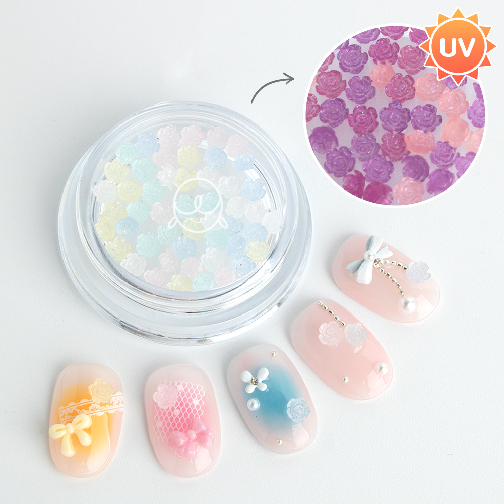 [신상할인] 데코세트234 UV온도변화 마카롱 장미 네일파츠 (약50개입)