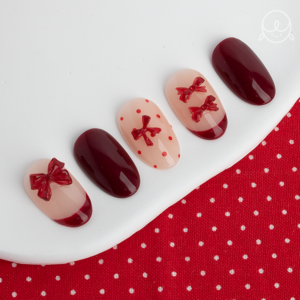 데코세트01 버건디 블링리본 네일파츠