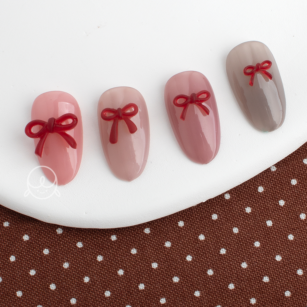 데코세트10 버건디 끈리본 네일파츠